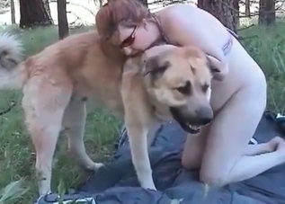 Hardcore outdoors sex with a dog