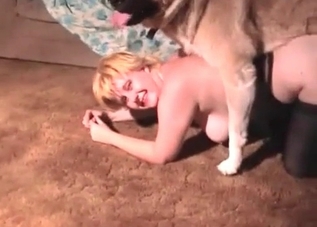 Ginger slut is fucking with a puppy
