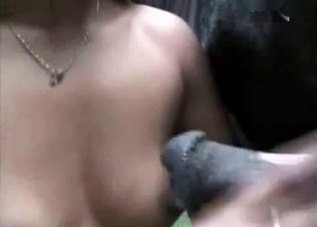 Asian slut loves playing with animal beasts