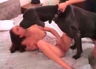Awesome brunette and her sexy hound